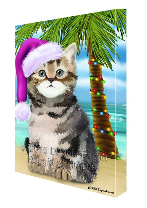 Summertime Happy Holidays Christmas British Shorthair Cat on Tropical Island Beach Canvas Wall Art