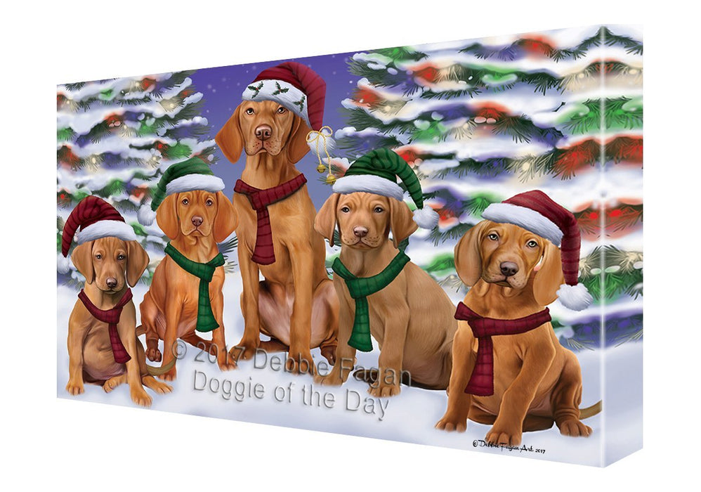 Vizsla Dog Christmas Family Portrait in Holiday Scenic Background Canvas Wall Art