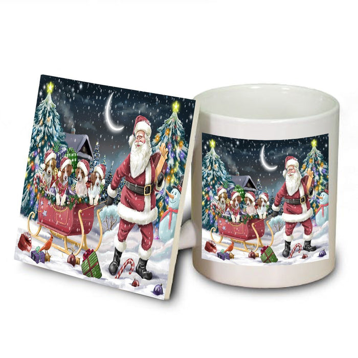 Santa Sled Dogs Brittany Spaniel Christmas Mug and Coaster Set MUC0497