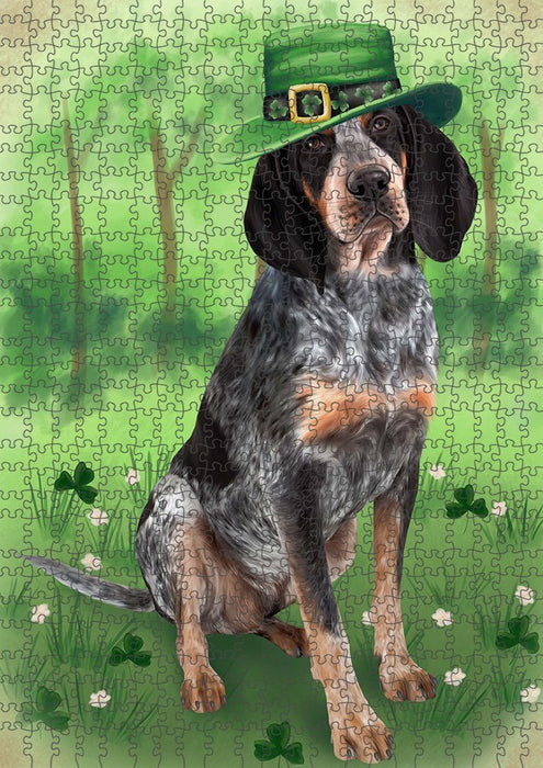 St. Patricks Day Irish Portrait Bluetick Coonhound Dog Puzzle with Photo Tin PUZL51687