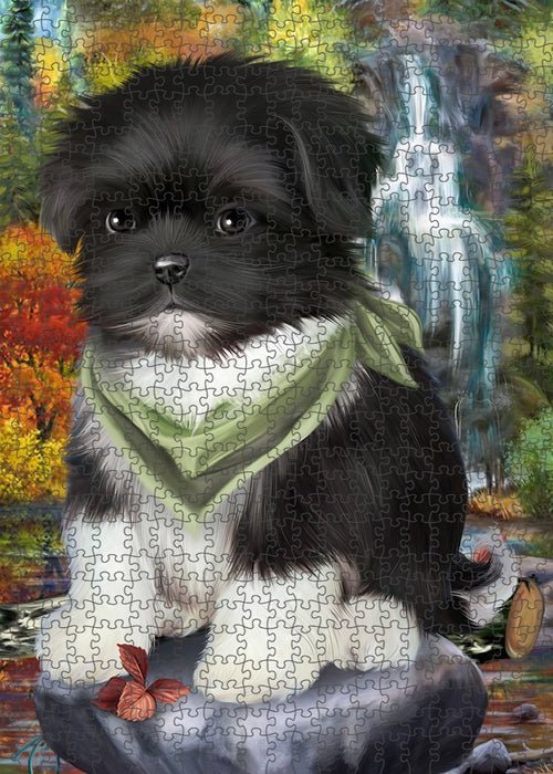 Scenic Waterfall Shih Tzu Dog Puzzle with Photo Tin PUZL52434