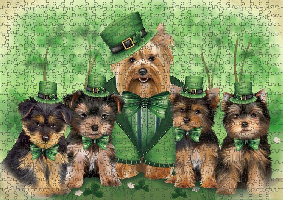 St. Patricks Day Irish Family Portrait Yorkshire Terriers Dog Puzzle with Photo Tin PUZL52020