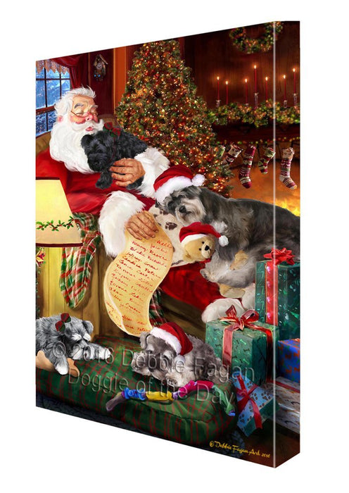 Schnauzer Dog and Puppies Sleeping with Santa Painting Printed on Canvas Wall Art