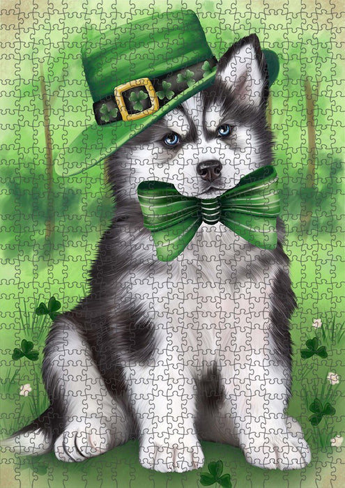 St. Patricks Day Irish Portrait Siberian Husky Dog Puzzle with Photo Tin PUZL51936