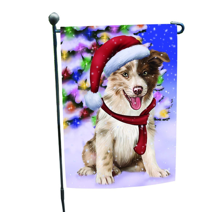 Winterland Wonderland Border Collies Dog In Christmas Holiday Scenic Background Garden Flag