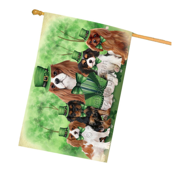 St. Patricks Day Irish Family Portrait Cavalier King Charles Spaniels Dog House Flag FLG48729