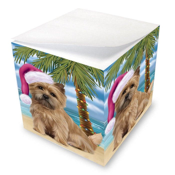 Summertime Happy Holidays Christmas Cairn Terrier Dog on Tropical Island Beach Note Cube D523