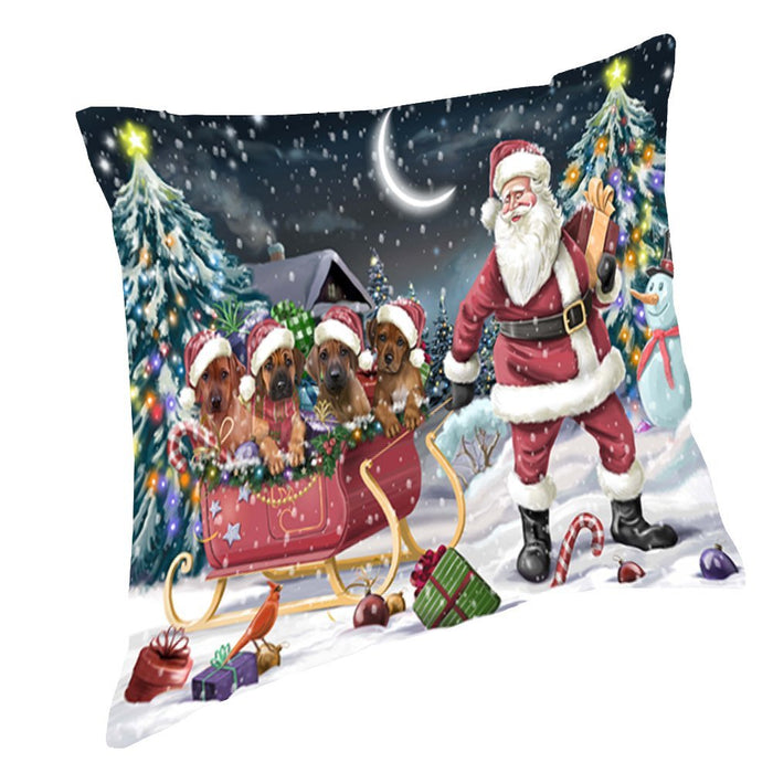 Santa Sled Dogs Christmas Happy Holidays Rhodesian Ridgeback Throw Pillow PIL1280