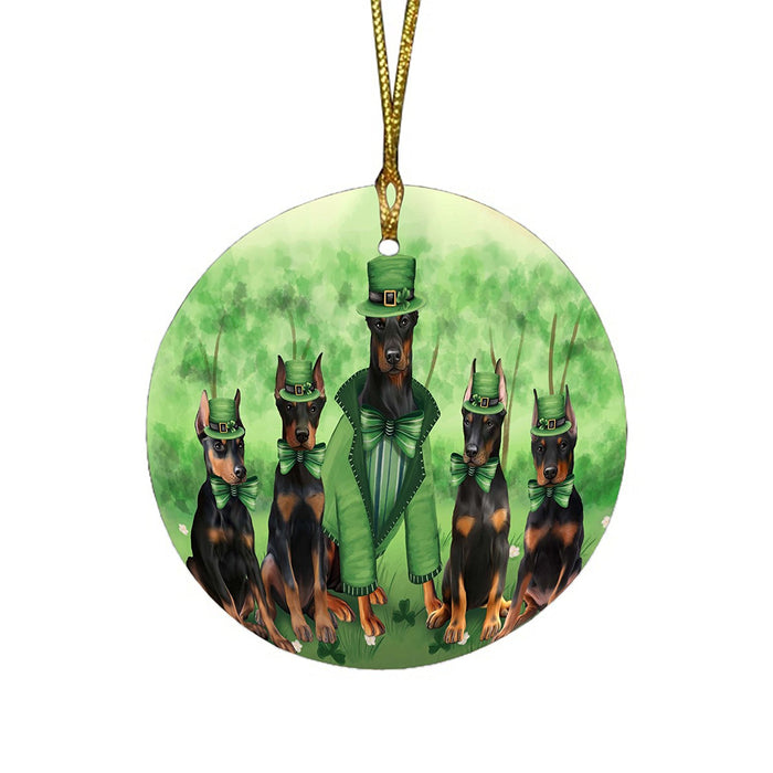 St. Patricks Day Irish Family Portrait Doberman Pinschers Dog Round Christmas Ornament RFPOR48787