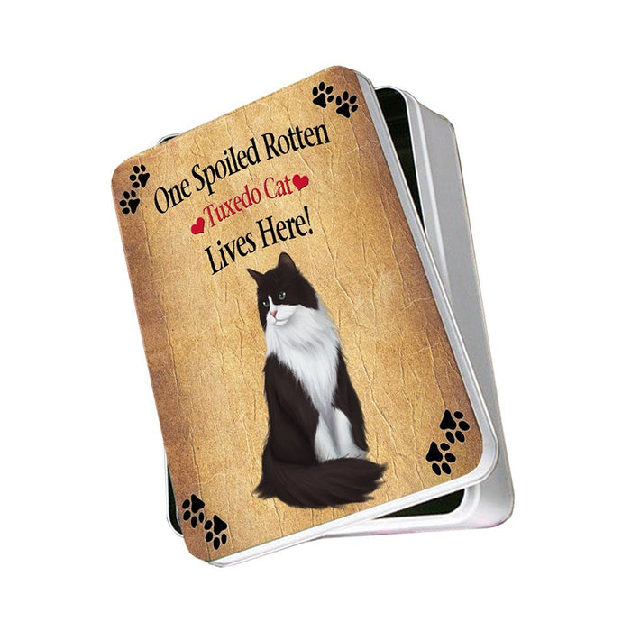 Tuxedo Cat Spoiled Rotten Cat Photo Storage Tin