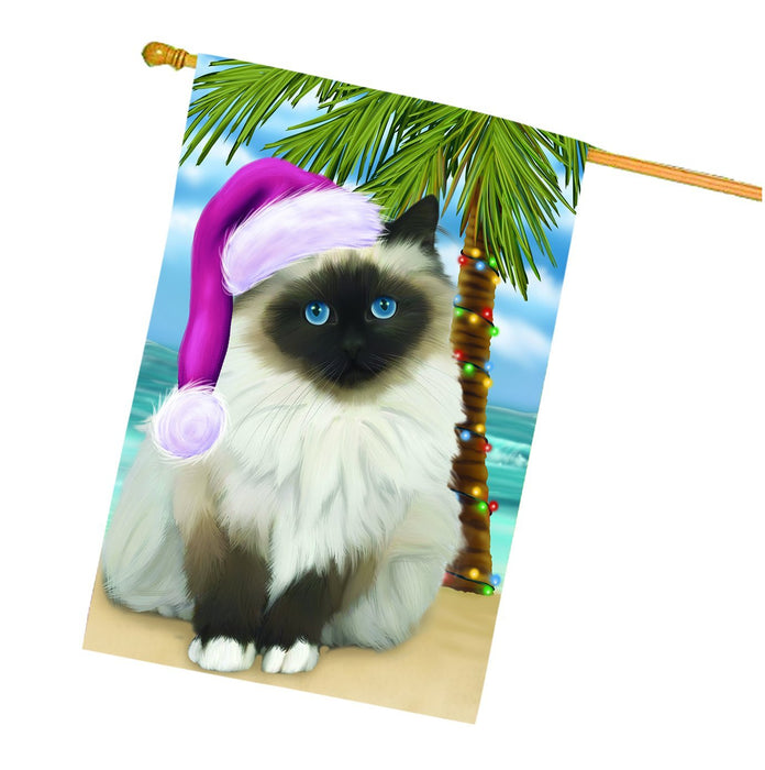 Summertime Happy Holidays Christmas Birman Cat on Tropical Island Beach House Flag