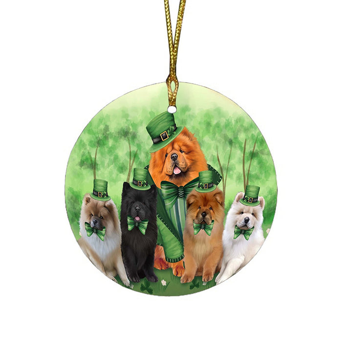 St. Patricks Day Irish Family Portrait Chow Chows Dog Round Christmas Ornament RFPOR48772