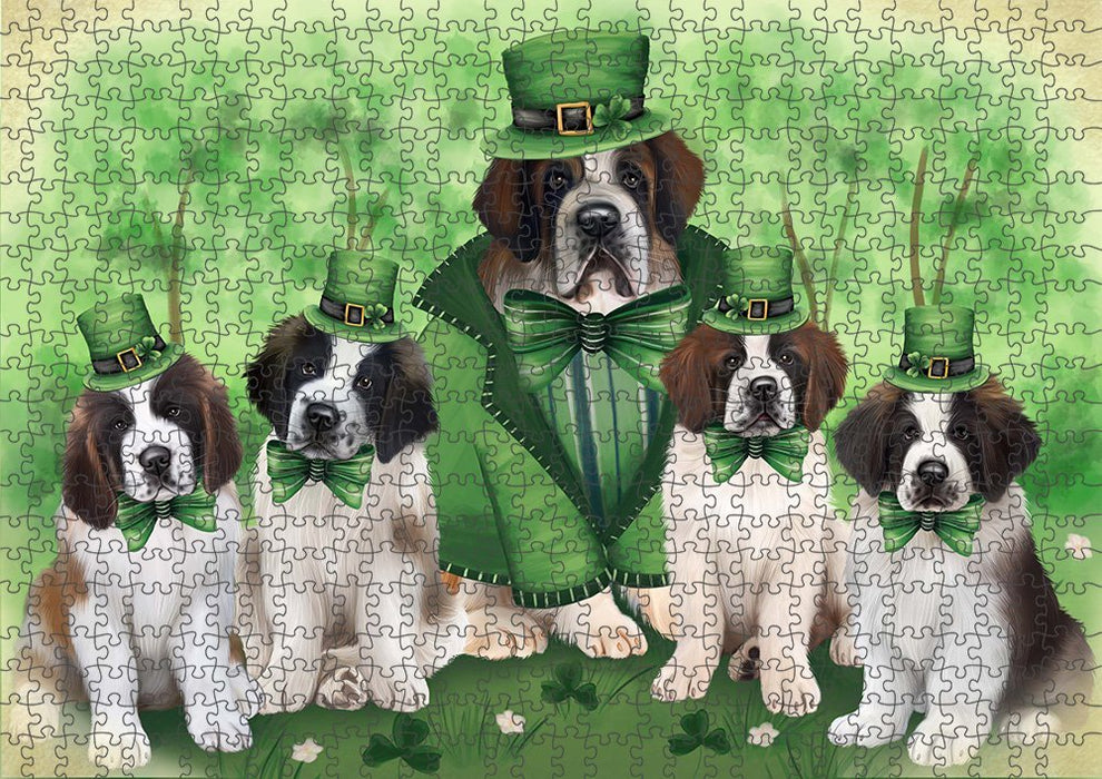 St. Patricks Day Irish Family Portrait Saint Bernards Dog Puzzle with Photo Tin PUZL51828
