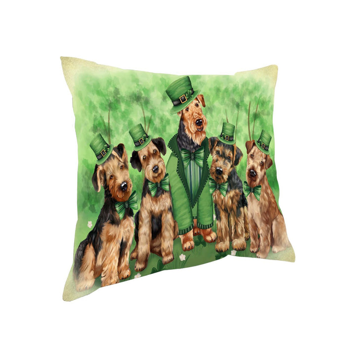 St. Patricks Day Irish Family Portrait Airedale Terriers Dog Pillow PIL49844