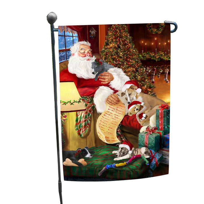 Whippet Dog and Puppies Sleeping with Santa Garden Flag