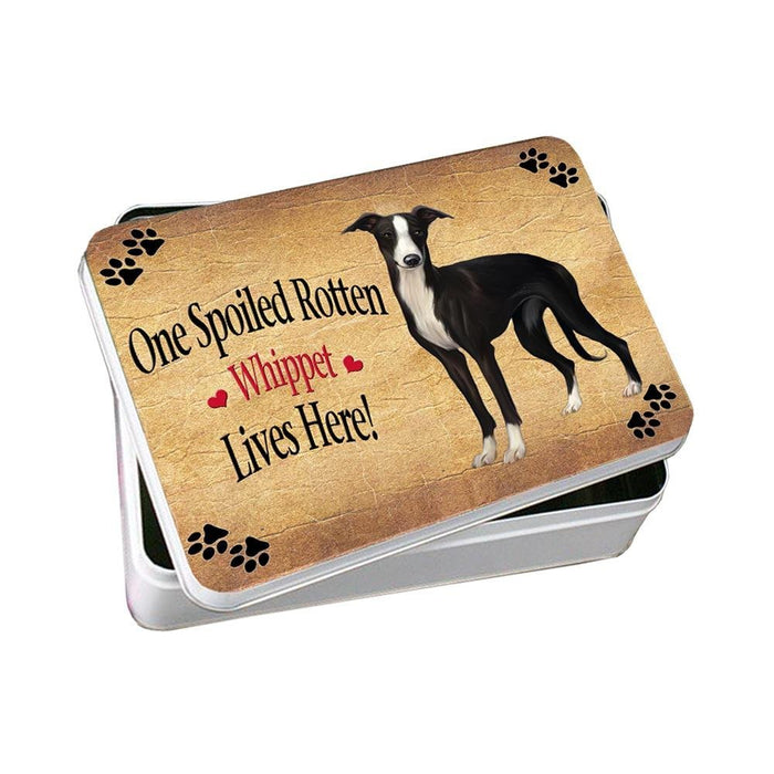 Whippet Black And White Spoiled Rotten Dog Photo Storage Tin