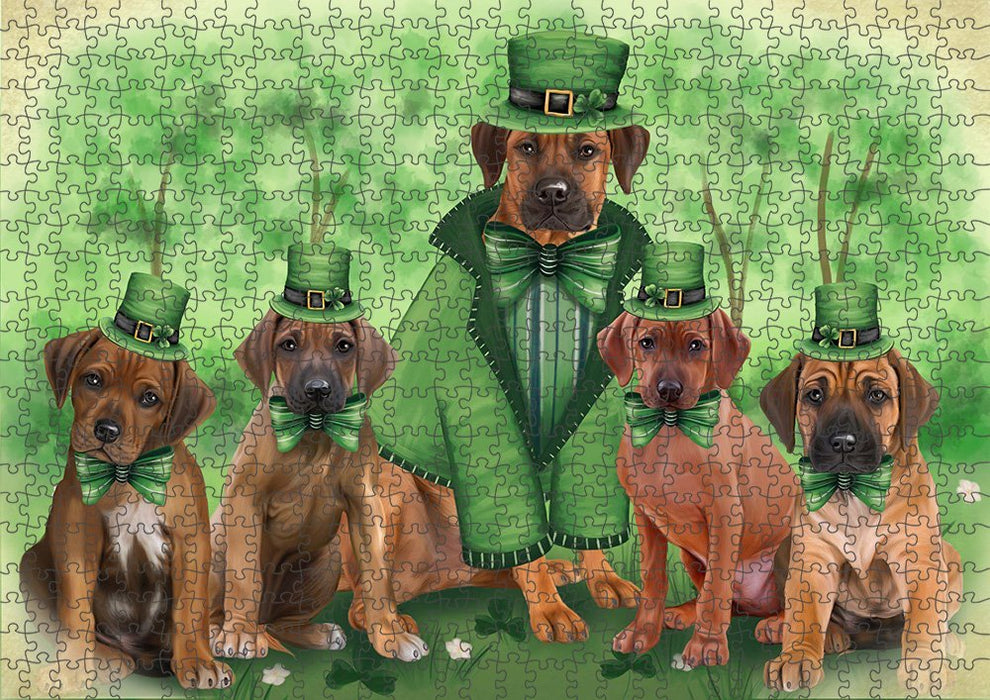 St. Patricks Day Irish Family Portrait Rhodesian Ridgebacks Dog Puzzle with Photo Tin PUZL51810