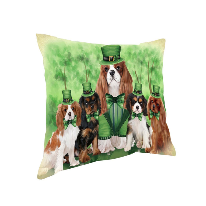 St. Patricks Day Irish Family Portrait Cavalier King Charles Spaniels Dog Pillow PIL50912