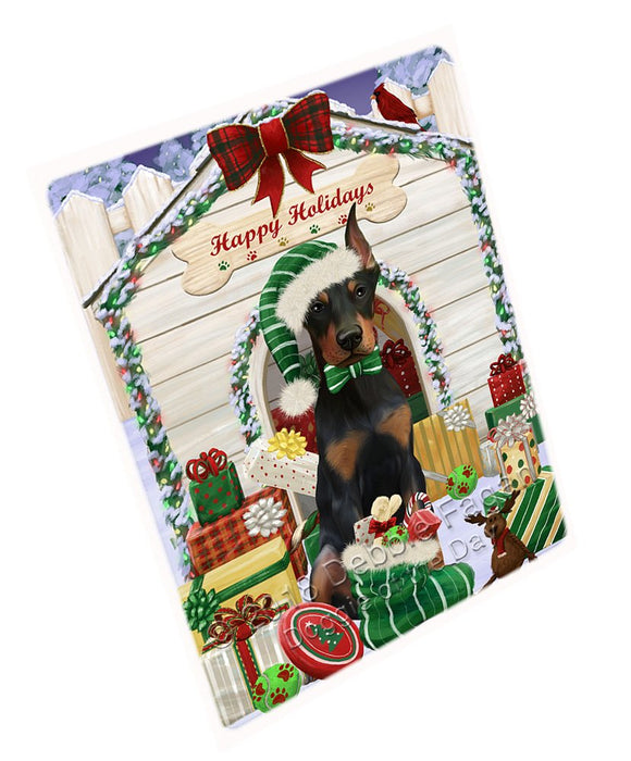 Happy Holidays Christmas Doberman Pinscher Dog House With Presents Magnet Mini (3.5" x 2") MAG58521