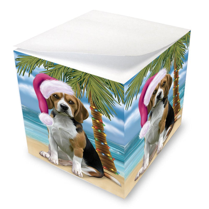 Summertime Happy Holidays Christmas Beagles Dog on Tropical Island Beach Note Cube D495
