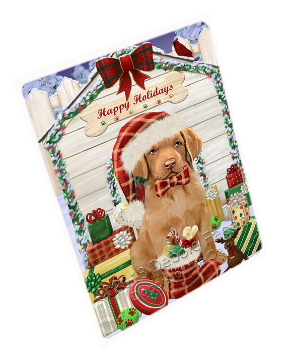 Happy Holidays Christmas Chesapeake Bay Retriever Dog House With Presents Magnet Mini (3.5" x 2") MAG58464