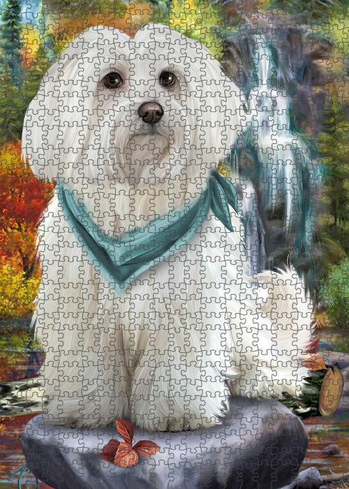 Scenic Waterfall Maltese Dog Puzzle with Photo Tin PUZL52257