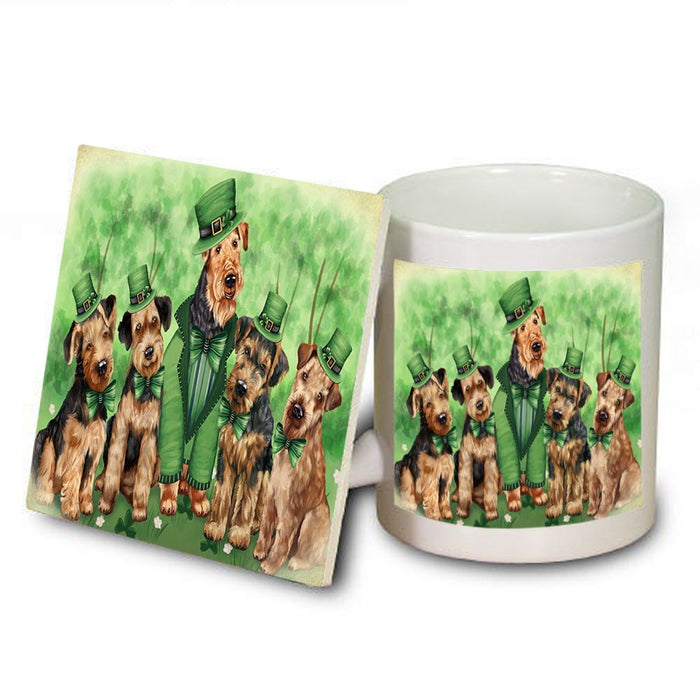 St. Patricks Day Irish Family Portrait Airedale Terriers Dog Mug and Coaster Set MUC48440