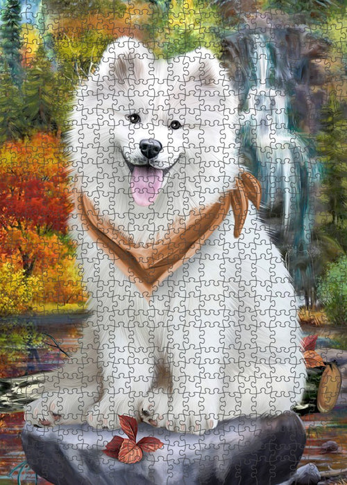 Scenic Waterfall Samoyed Dog Puzzle with Photo Tin PUZL52353