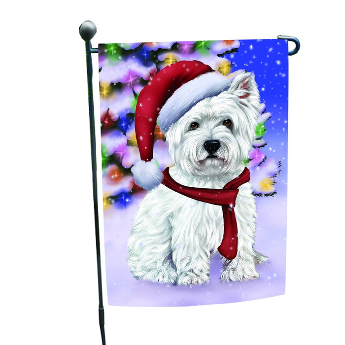 Winterland Wonderland West Highland Terriers Puppy Dog In Christmas Holiday Scenic Background Garden Flag