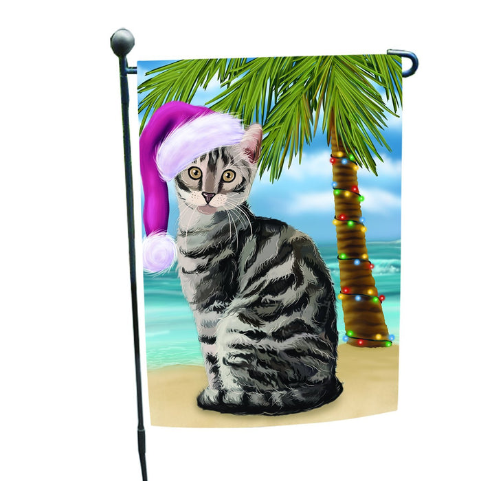 Summertime Happy Holidays Christmas Bengal Cat on Tropical Island Beach Garden Flag