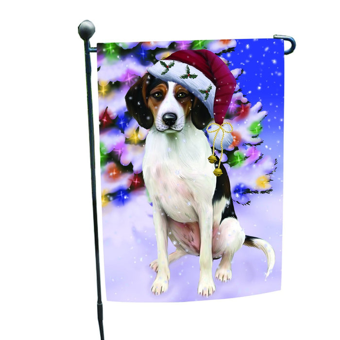 Winterland Wonderland Treeing Walker Coonhound Dog In Christmas Holiday Scenic Background Garden Flag