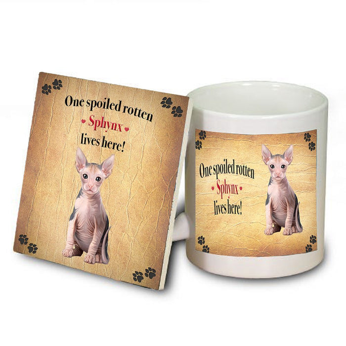 Sphynx Spoiled Rotten Cat Coaster and Mug Combo Gift Set