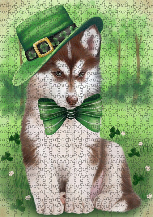 St. Patricks Day Irish Portrait Siberian Husky Dog Puzzle with Photo Tin PUZL51939