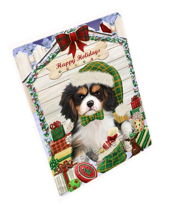 Happy Holidays Christmas Cavalier King Charles Spaniel Dog House With Presents Magnet Mini (3.5" x 2") MAG58446