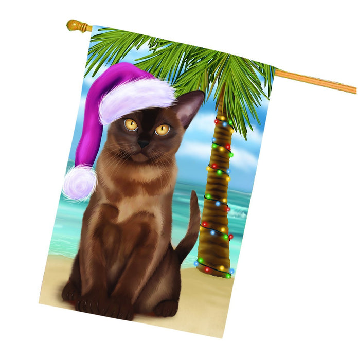 Summertime Happy Holidays Christmas Burmese Cat on Tropical Island Beach House Flag