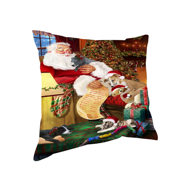 Whippet Dog and Puppies Sleeping with Santa Throw Pillow