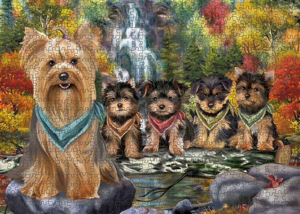 Scenic Waterfall Yorkshire Terriers Dog Puzzle with Photo Tin PUZL52476
