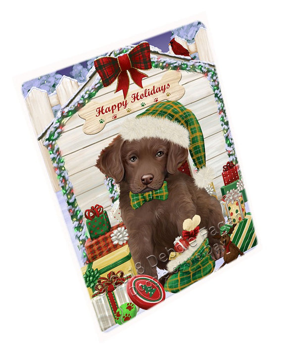 Happy Holidays Christmas Chesapeake Bay Retriever Dog House With Presents Magnet Mini (3.5" x 2") MAG58458