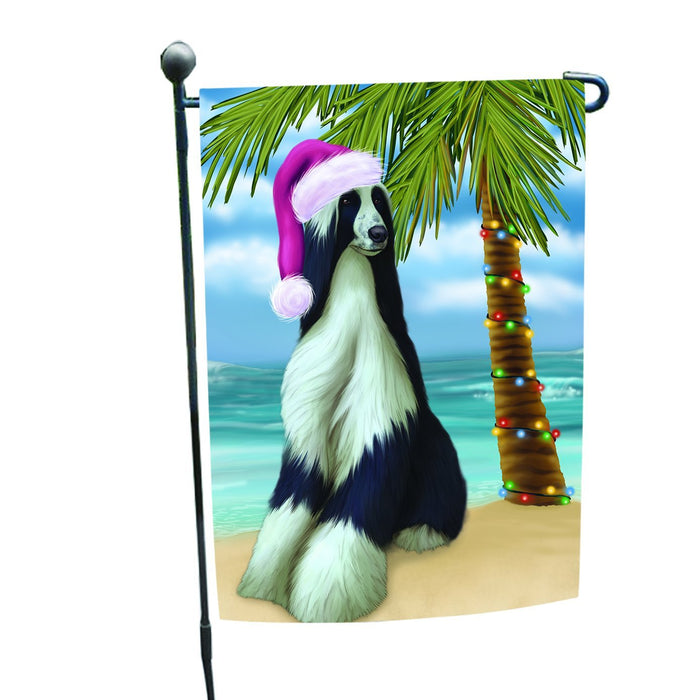 Summertime Happy Holidays Christmas Afghan Hound Dog on Tropical Island Beach Garden Flag