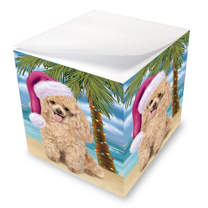Summertime Happy Holidays Christmas Poodles Dog on Tropical Island Beach Note Cube D556