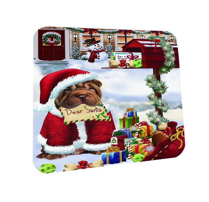Shar Pei Dear Santa Letter Christmas Holiday Mailbox Dog Coasters Set of 4