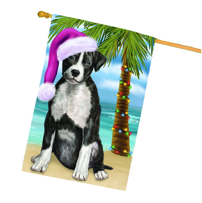 Summertime Happy Holidays Christmas American Staffordshire Terrier Dog on Tropical Island Beach House Flag
