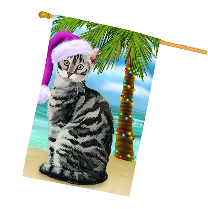 Summertime Happy Holidays Christmas Bengal Cat on Tropical Island Beach House Flag