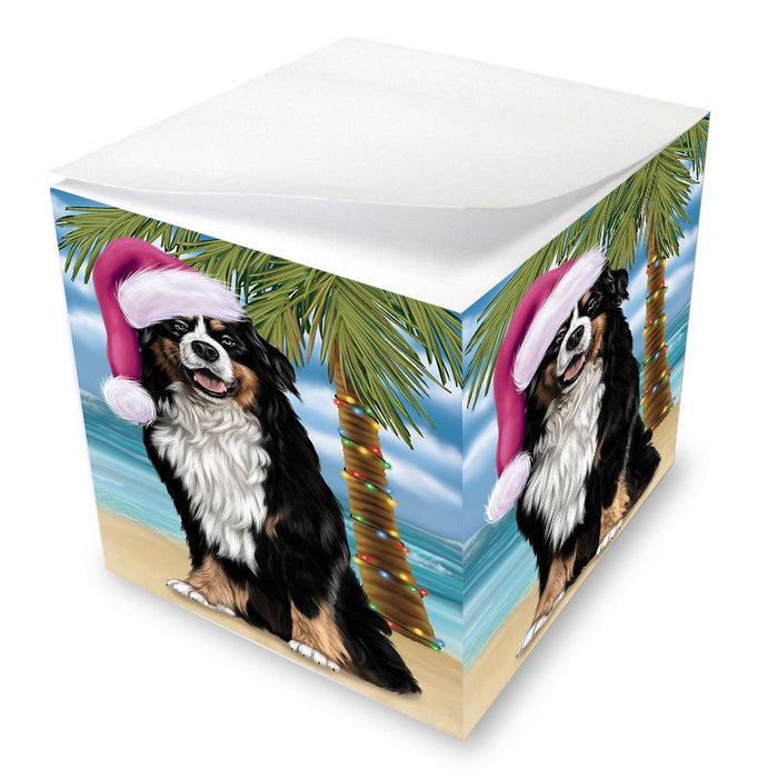 Summertime Happy Holidays Christmas Bernese Dog on Tropical Island Beach Note Cube D501