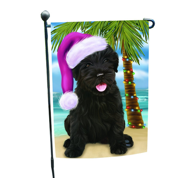 Summertime Happy Holidays Christmas Black Russian Terrier Dog on Tropical Island Beach Garden Flag