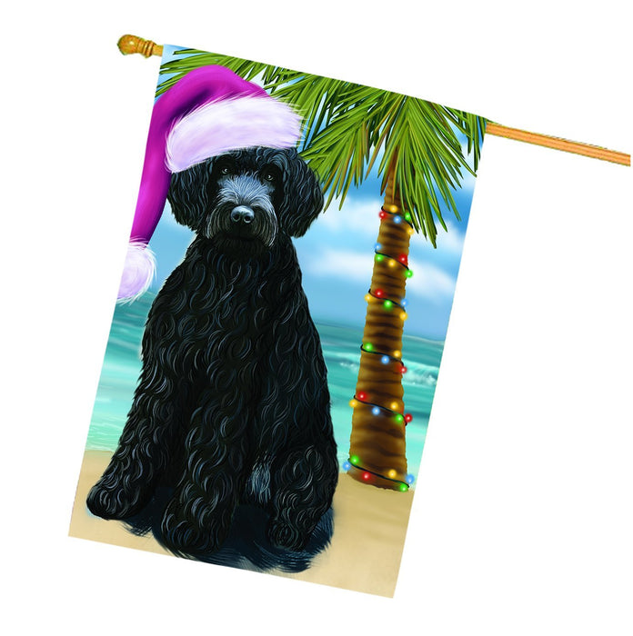 Summertime Happy Holidays Christmas Barbets Dog on Tropical Island Beach House Flag