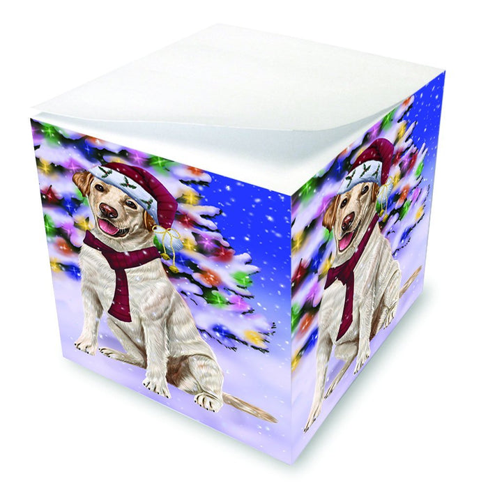 Winterland Wonderland Labrador Dog In Christmas Holiday Scenic Background Note Cube D667