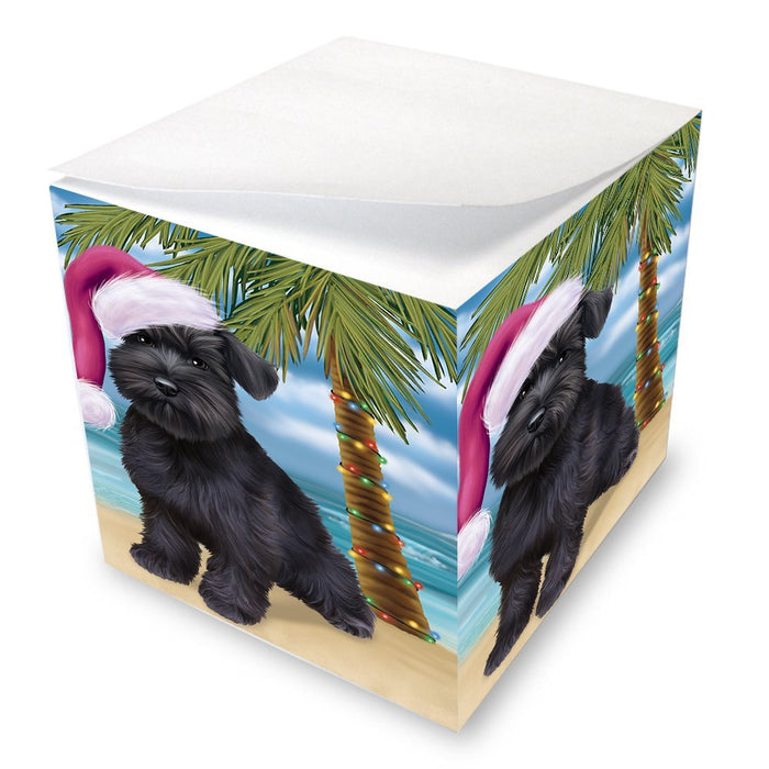 Summertime Happy Holidays Christmas Schnauzers Dog on Tropical Island Beach Note Cube D564