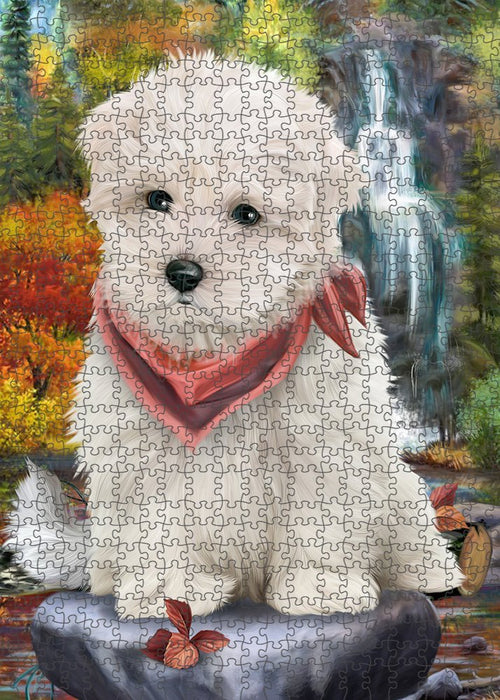 Scenic Waterfall Maltese Dog Puzzle with Photo Tin PUZL52248