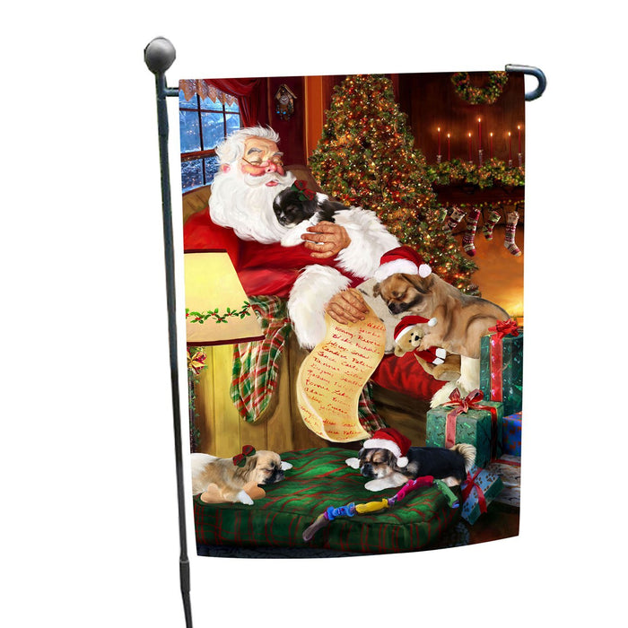 Tibetan Spaniel Dog and Puppies Sleeping with Santa Garden Flag